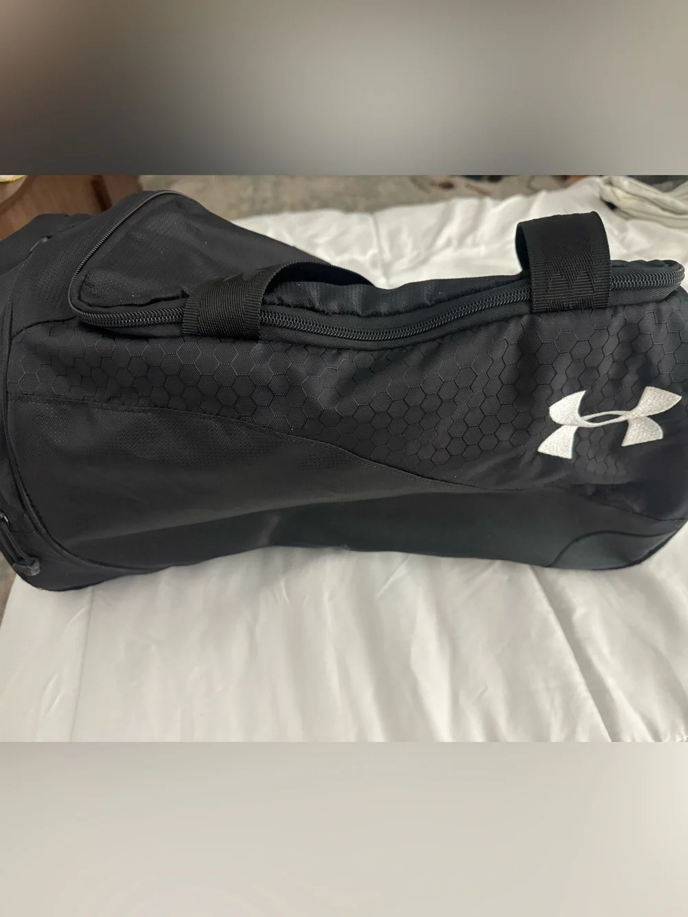 Under Armour Black Duffel with White Logo Accent